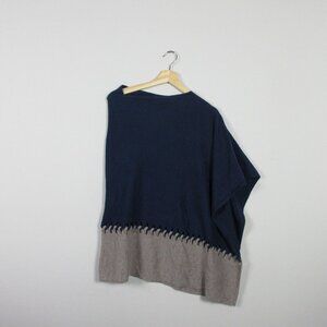 Cashmere Studio Women's Twist Stitch Poncho Pullover Sweater Blue Gray 294